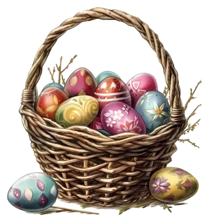 Traditional Easter Basket with Colorful Eggs