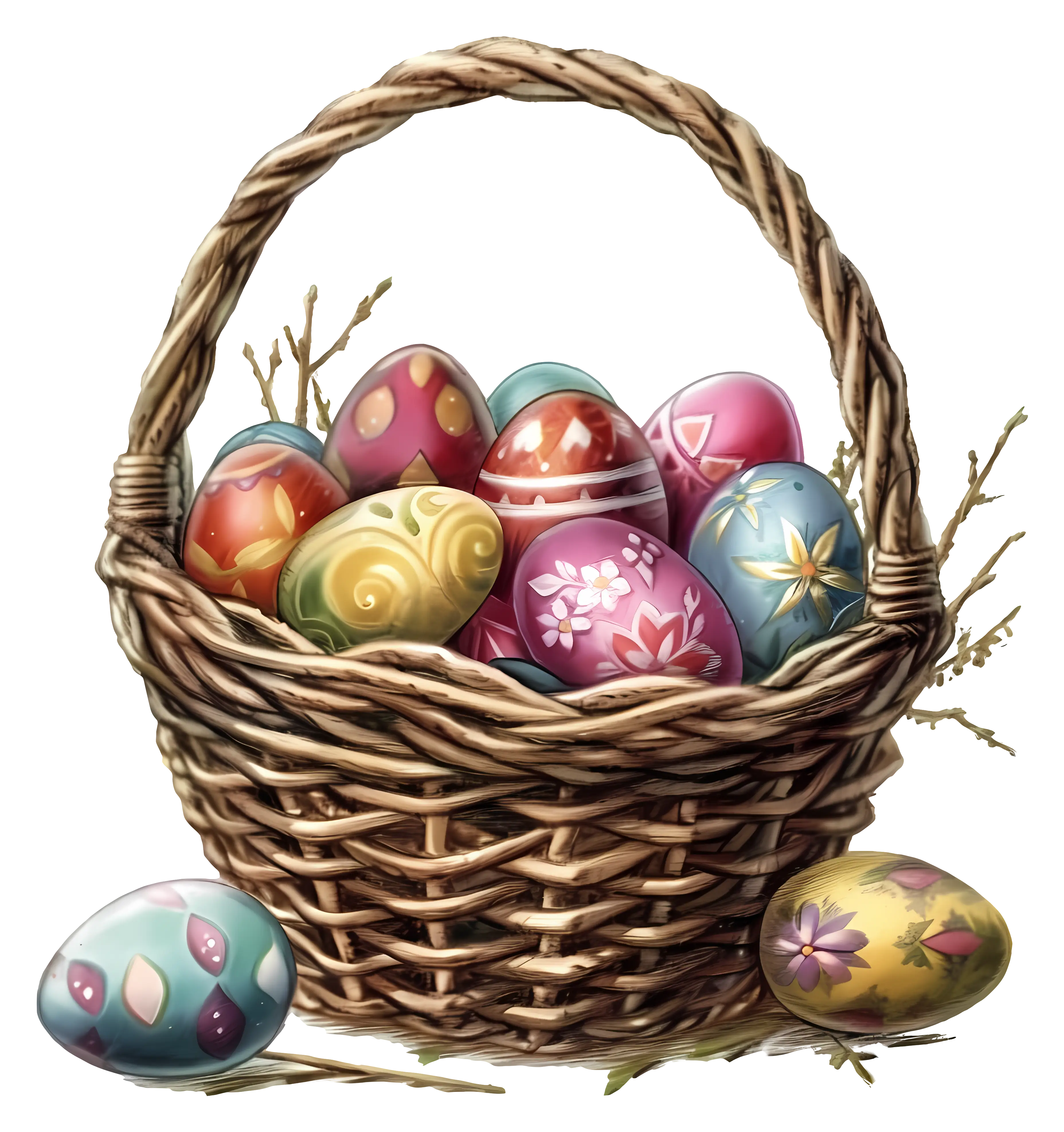 Traditional Easter Basket with Colorful Eggs