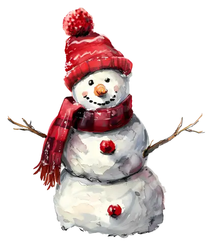 Snowman with Red Hat and Scarf for Winter