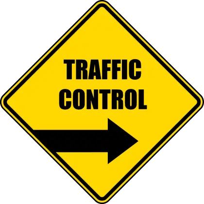 Yellow Traffic Control Sign with Arrow