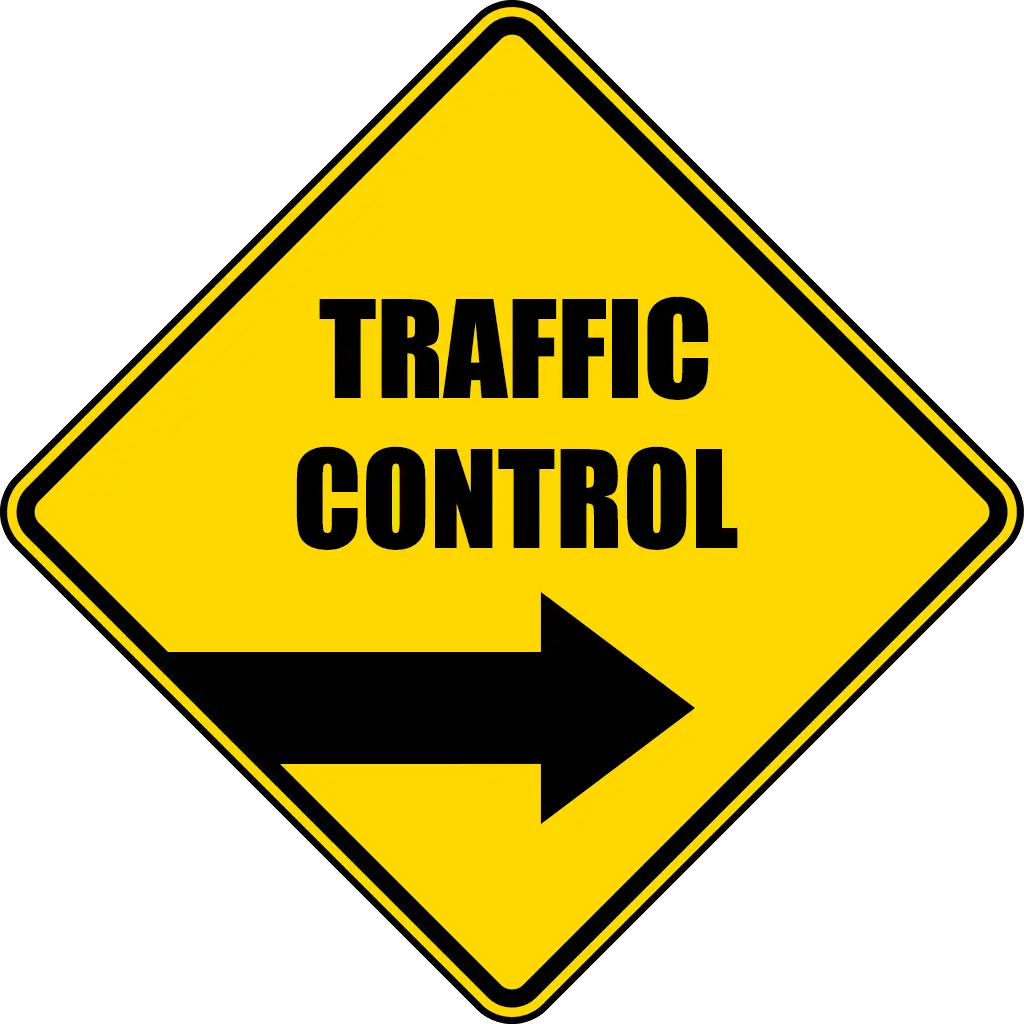 Yellow Traffic Control Sign with Arrow