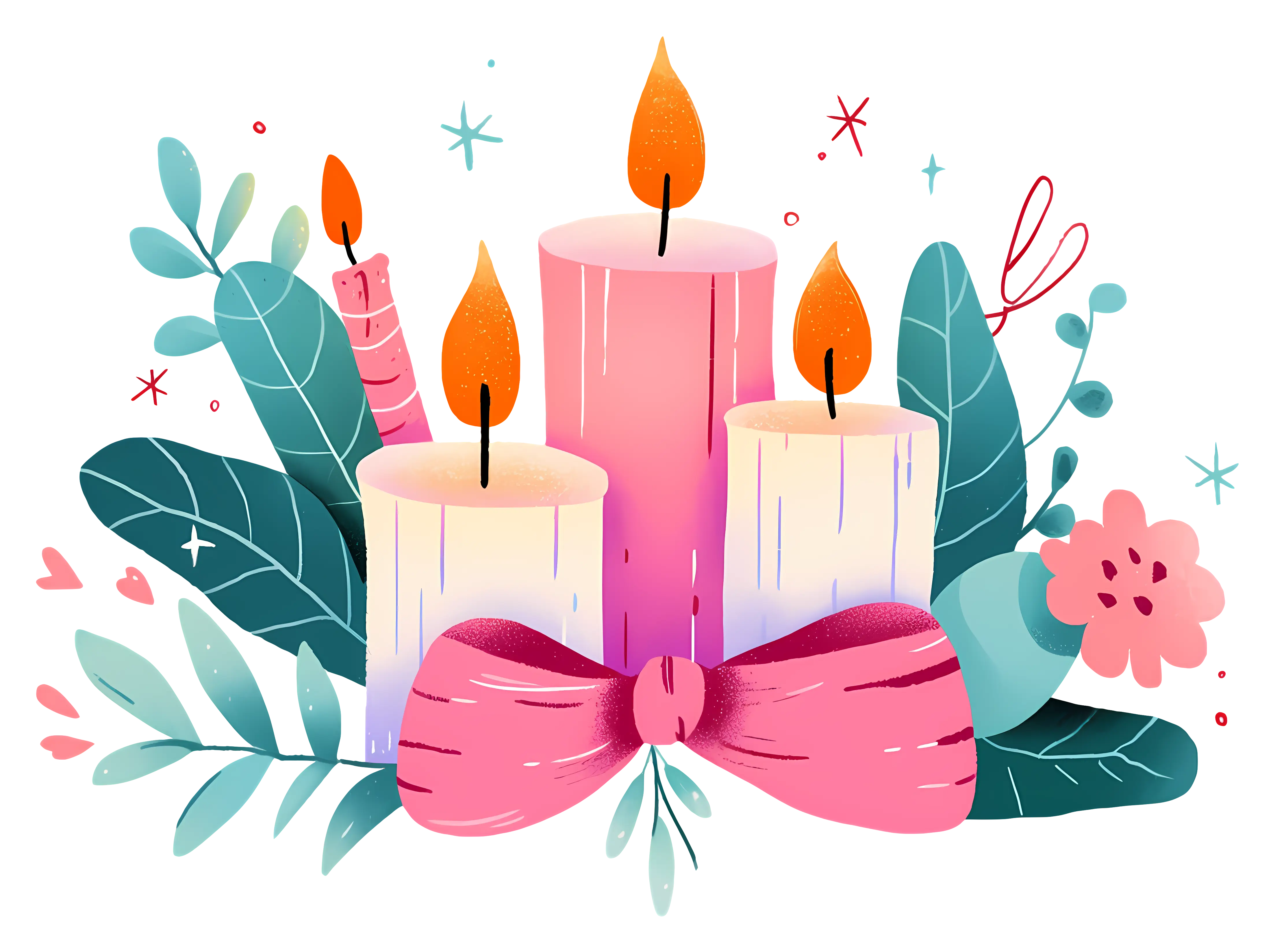 Decorative Candle Arrangement with Pink Bow