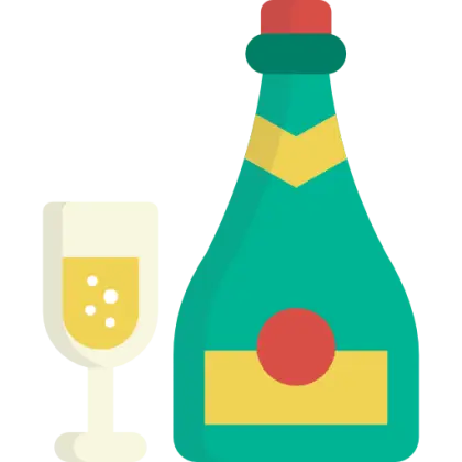 Champagne Bottle and Glass of Bubbly Illustration