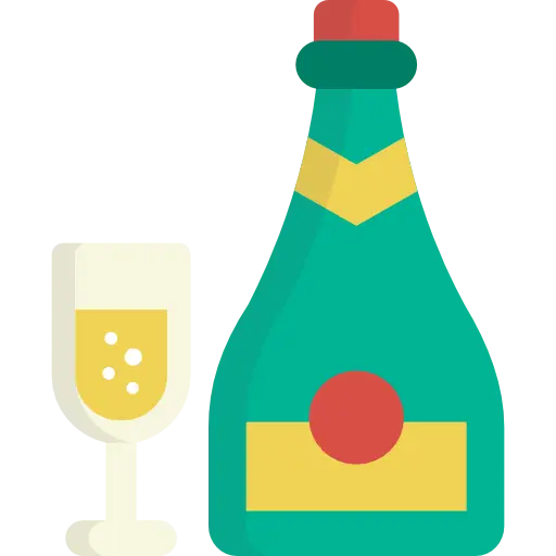 Champagne Bottle and Glass of Bubbly Illustration
