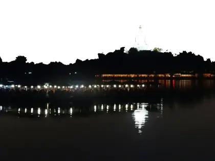 Lake with Night Lights and Reflection
