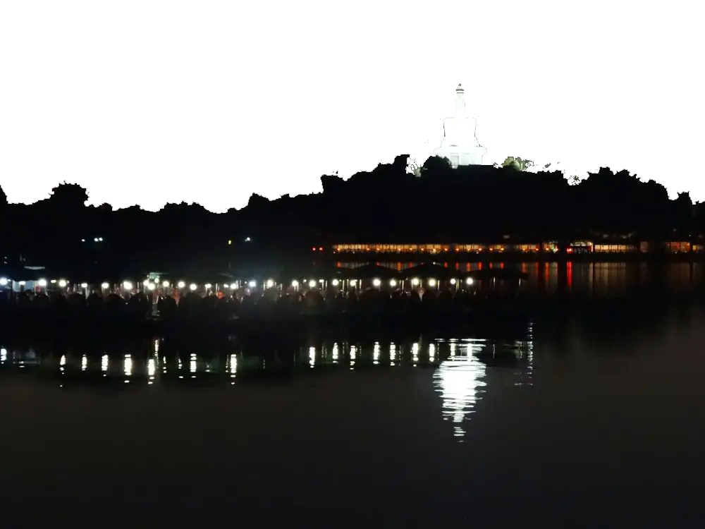 Lake with Night Lights and Reflection