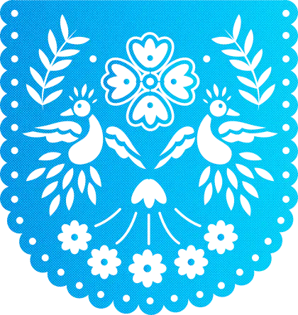 Blue Traditional Paper Cut Design with Birds and Flowers