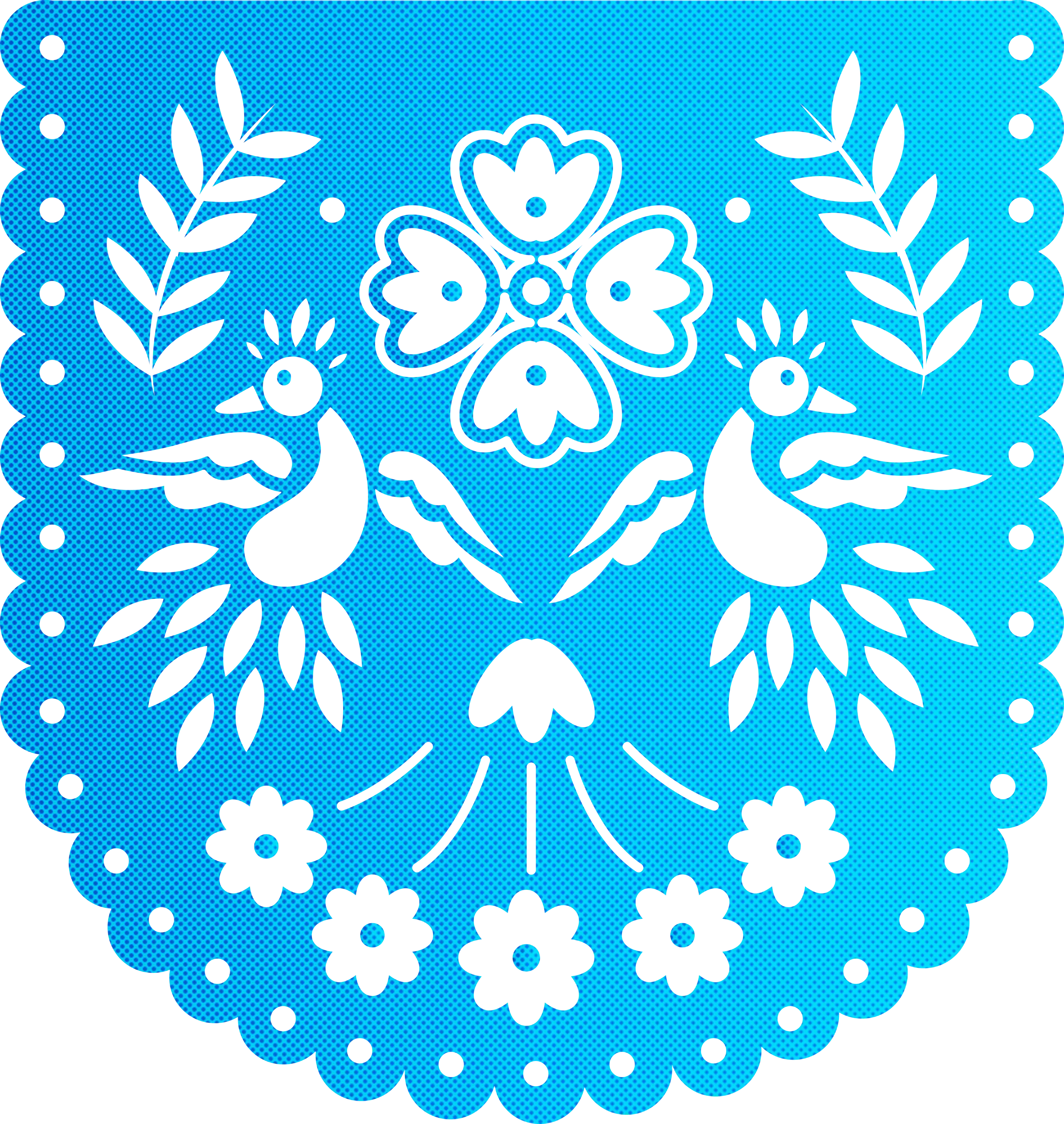 Blue Traditional Paper Cut Design with Birds and Flowers