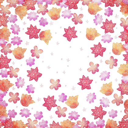 Floral Border with Pink and Orange Flowers