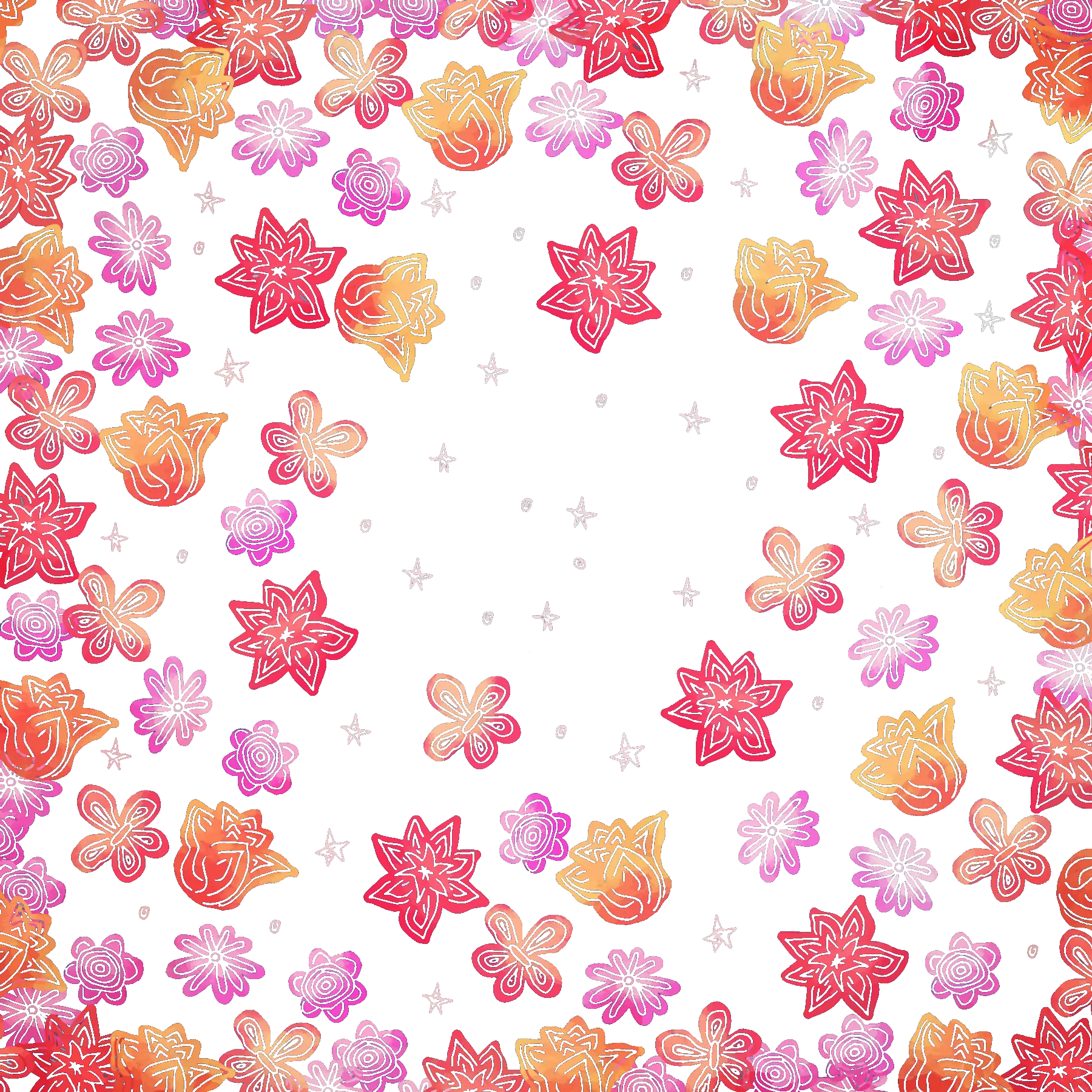 Floral Border with Pink and Orange Flowers