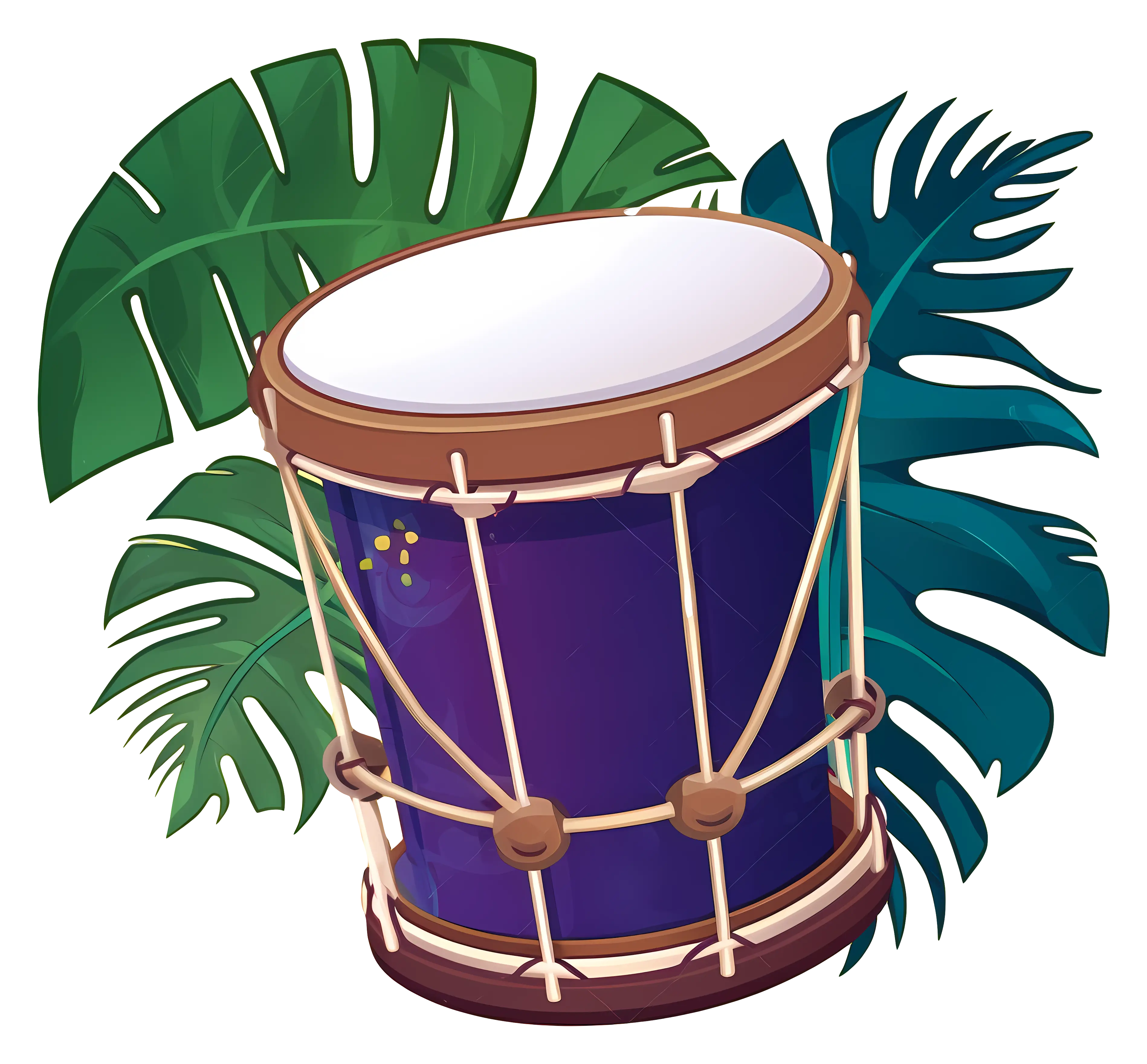 Purple Drum with Tropical Leaves