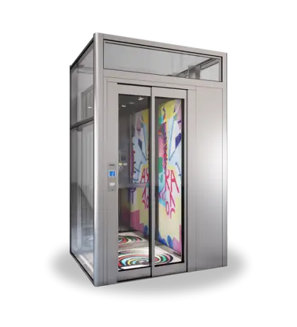 Modern Glass Elevator with Colorful Interior