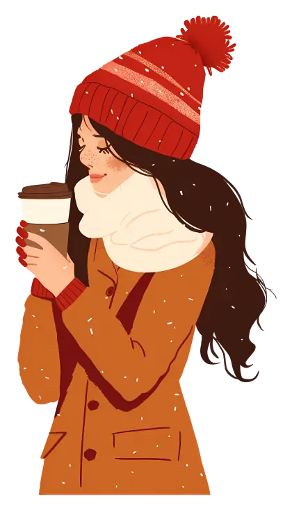 Woman in a Cozy Winter Outfit Holding Coffee