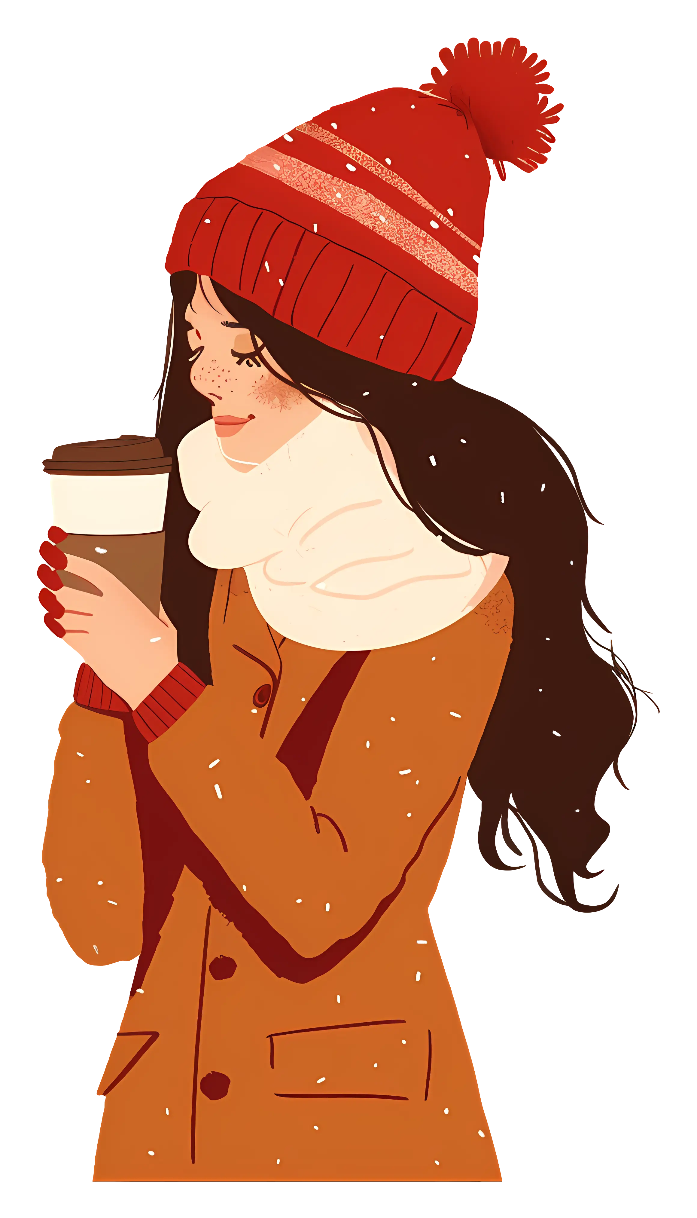 Woman in a Cozy Winter Outfit Holding Coffee