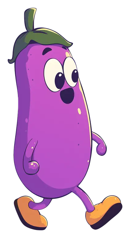 Purple Eggplant Character Walking