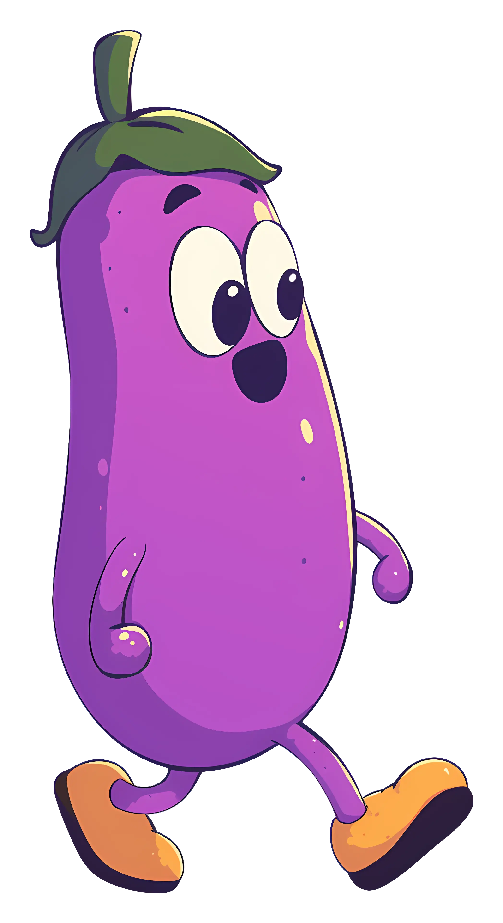 Purple Eggplant Character Walking