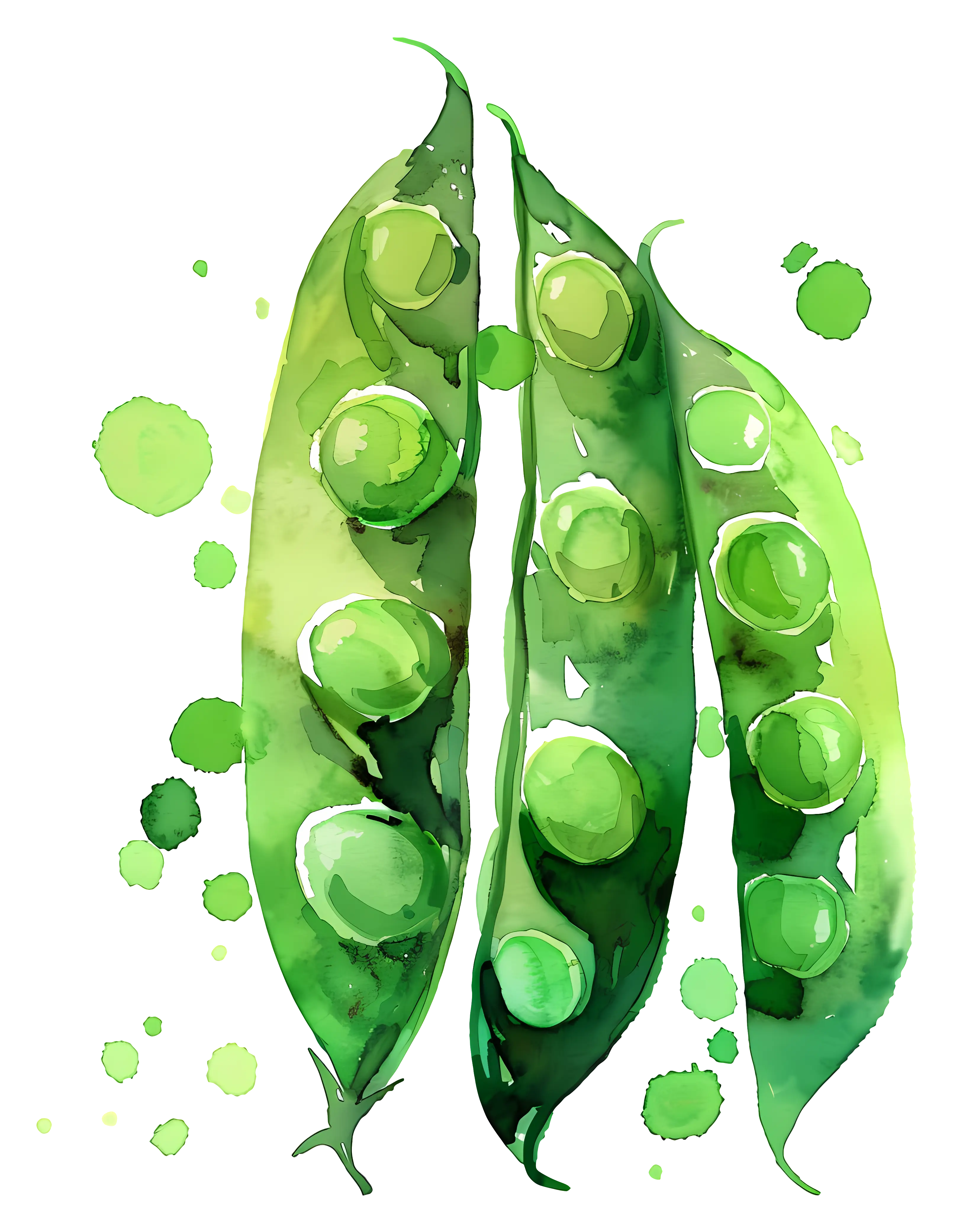 Watercolor Green Peas in Pods