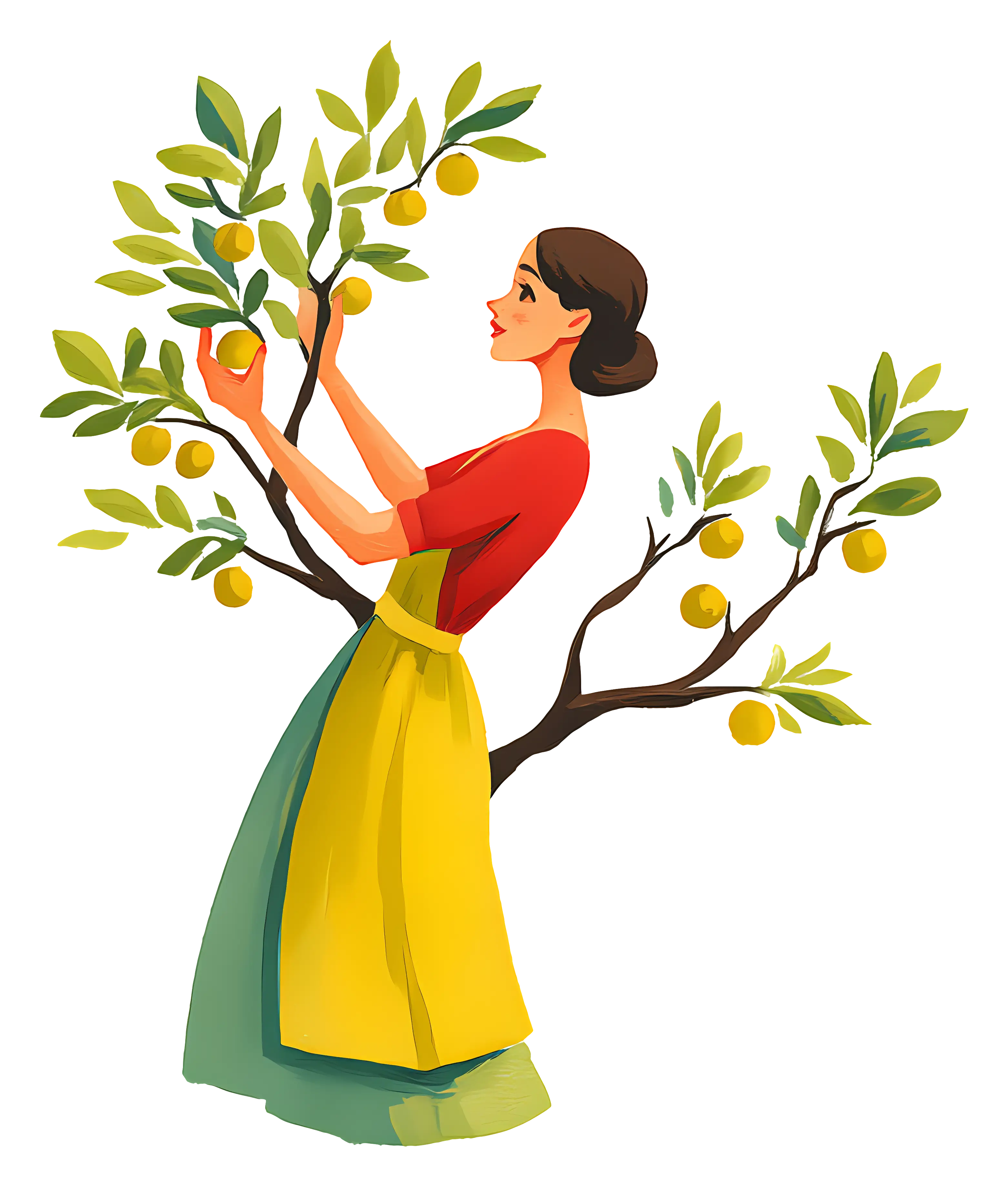 Woman Picking Fruit from Tree