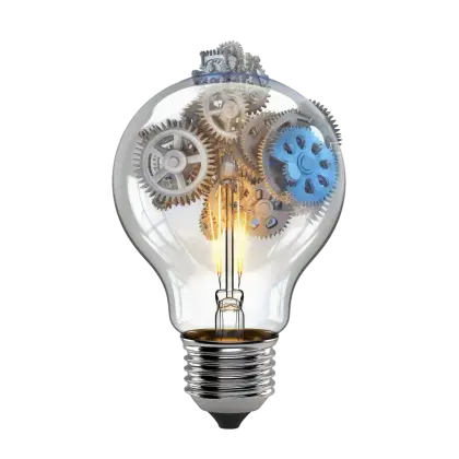 Lightbulb with Mechanical Gears Depicting Innovation