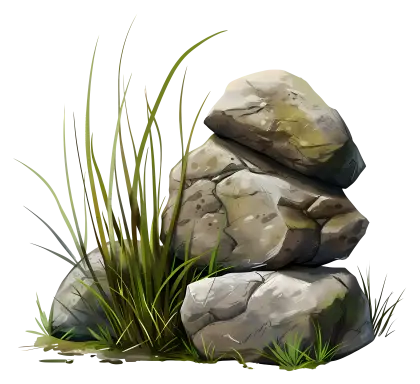 Stacked Rocks and Grass Nature Illustration
