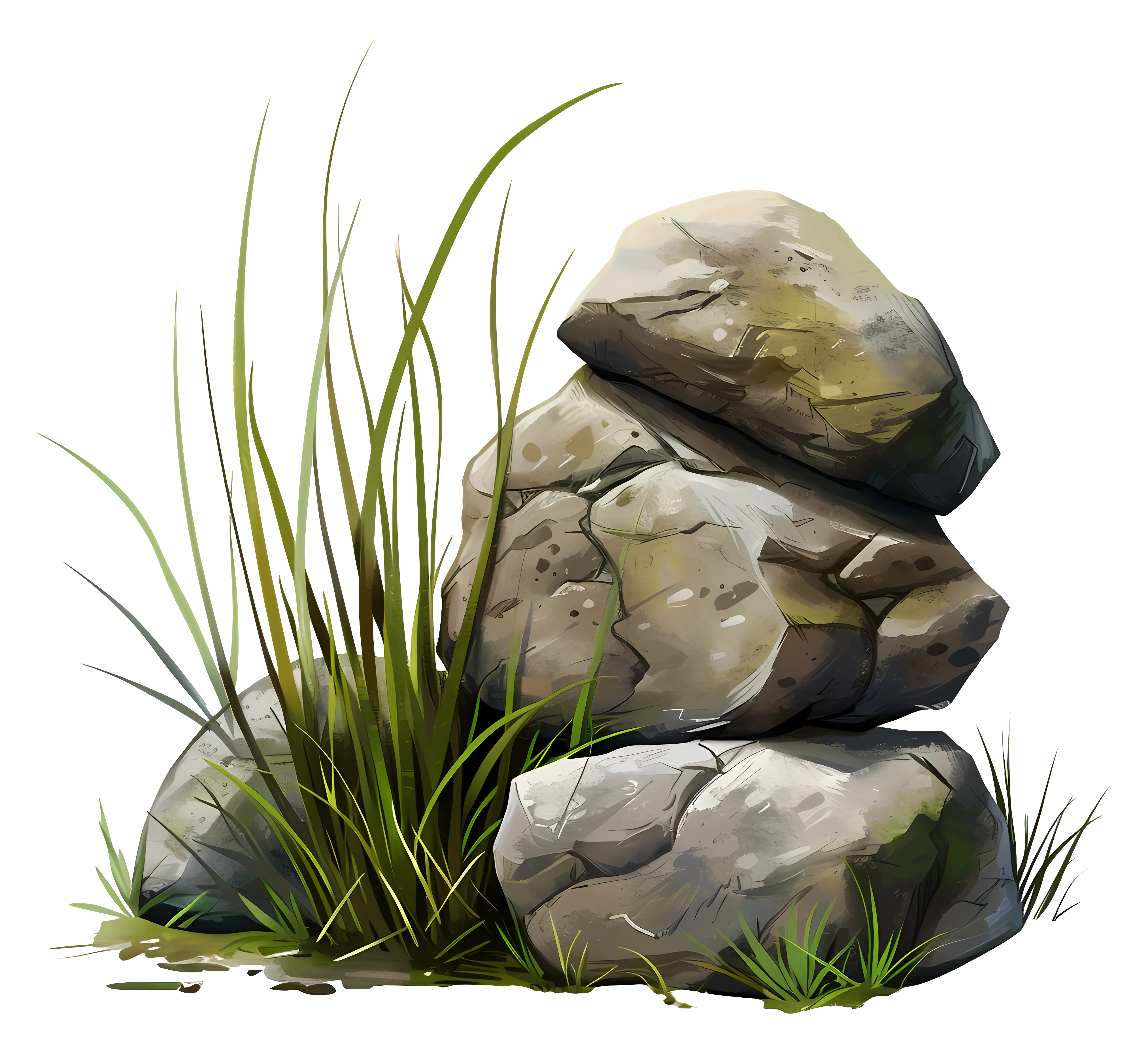 Stacked Rocks and Grass Nature Illustration