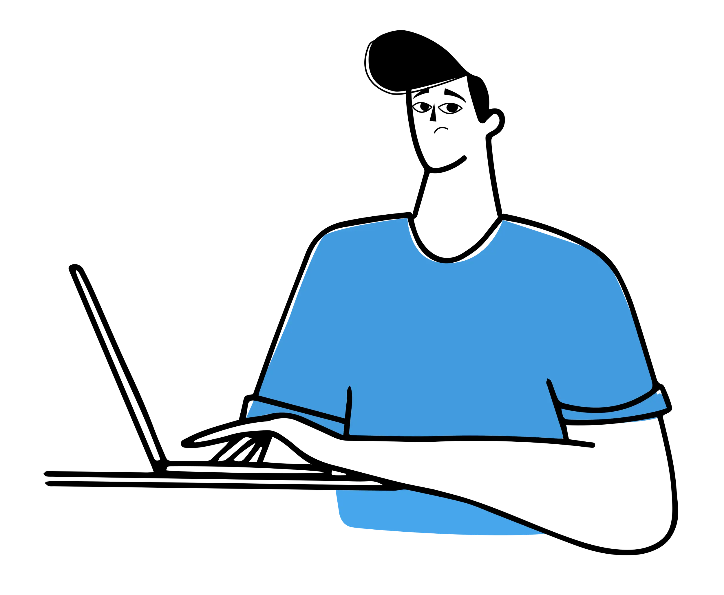 Male Cartoon Working on Laptop Illustration