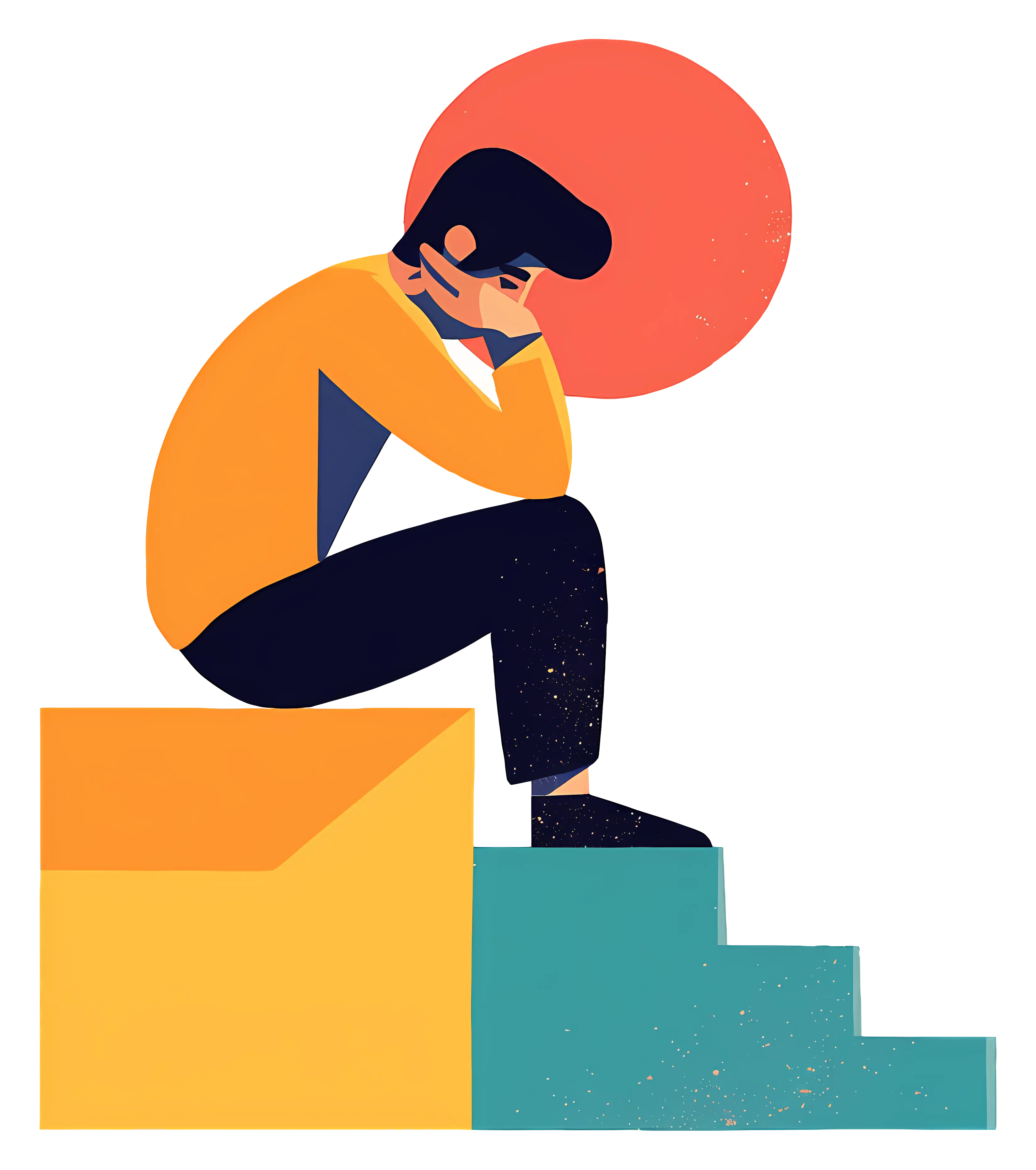 Person Thinking on Steps