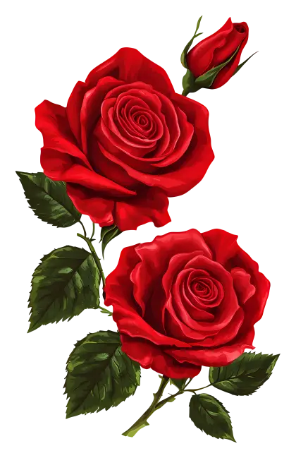 Beautiful Red Rose with Stem and Leaves