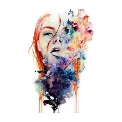 Colorful Watercolor Portrait of Woman