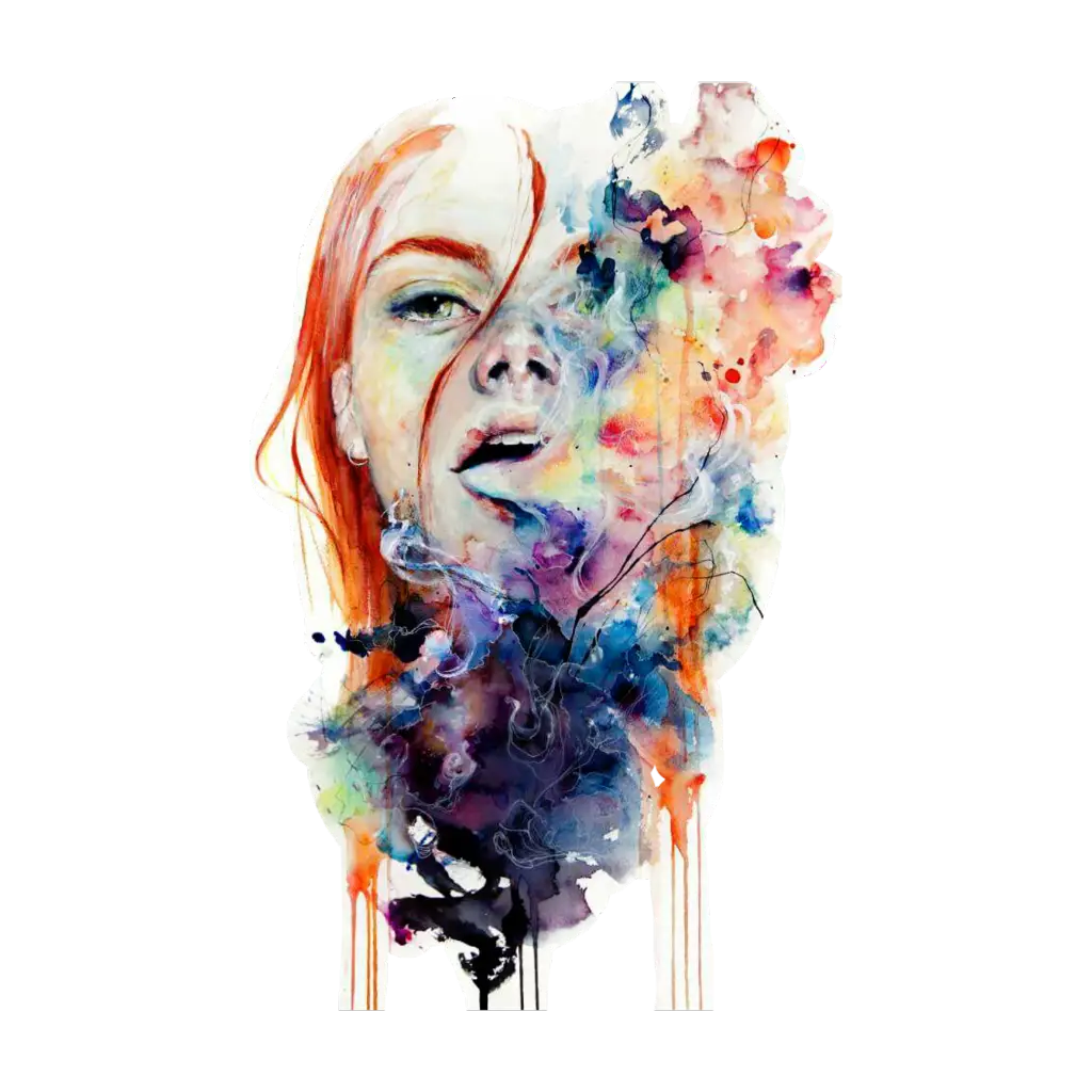 Colorful Watercolor Portrait of Woman