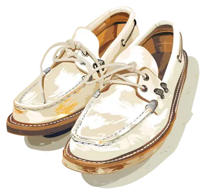 White Boat Shoes with Brown Soles