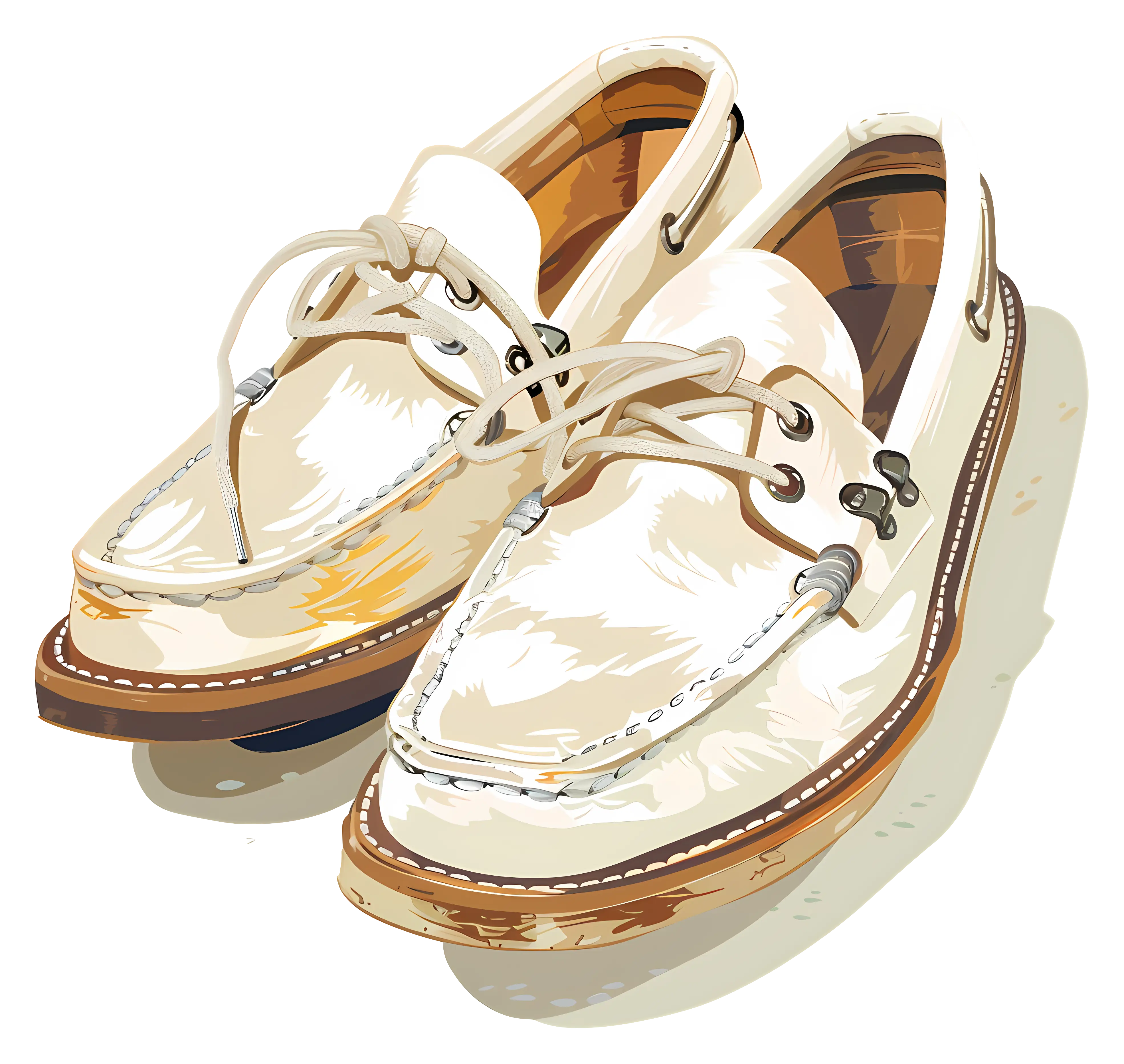 White Boat Shoes with Brown Soles
