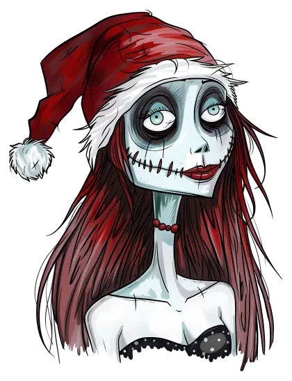 Zombie Girl in Santa Hat Cartoon Illustration