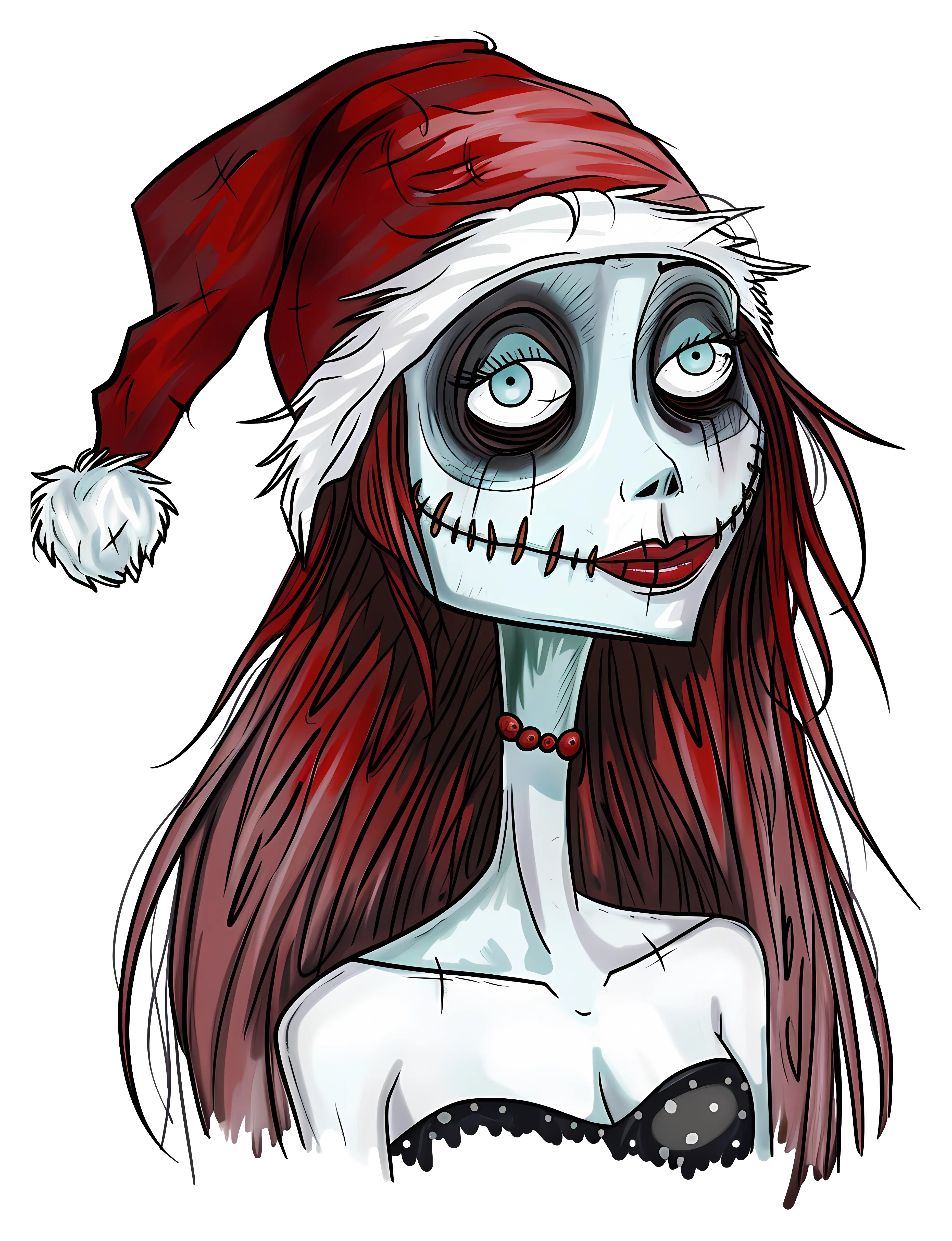Zombie Girl in Santa Hat Cartoon Illustration