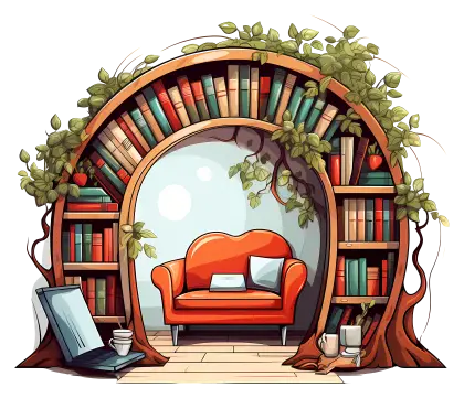 Cozy Bookshelf Arch with Couch