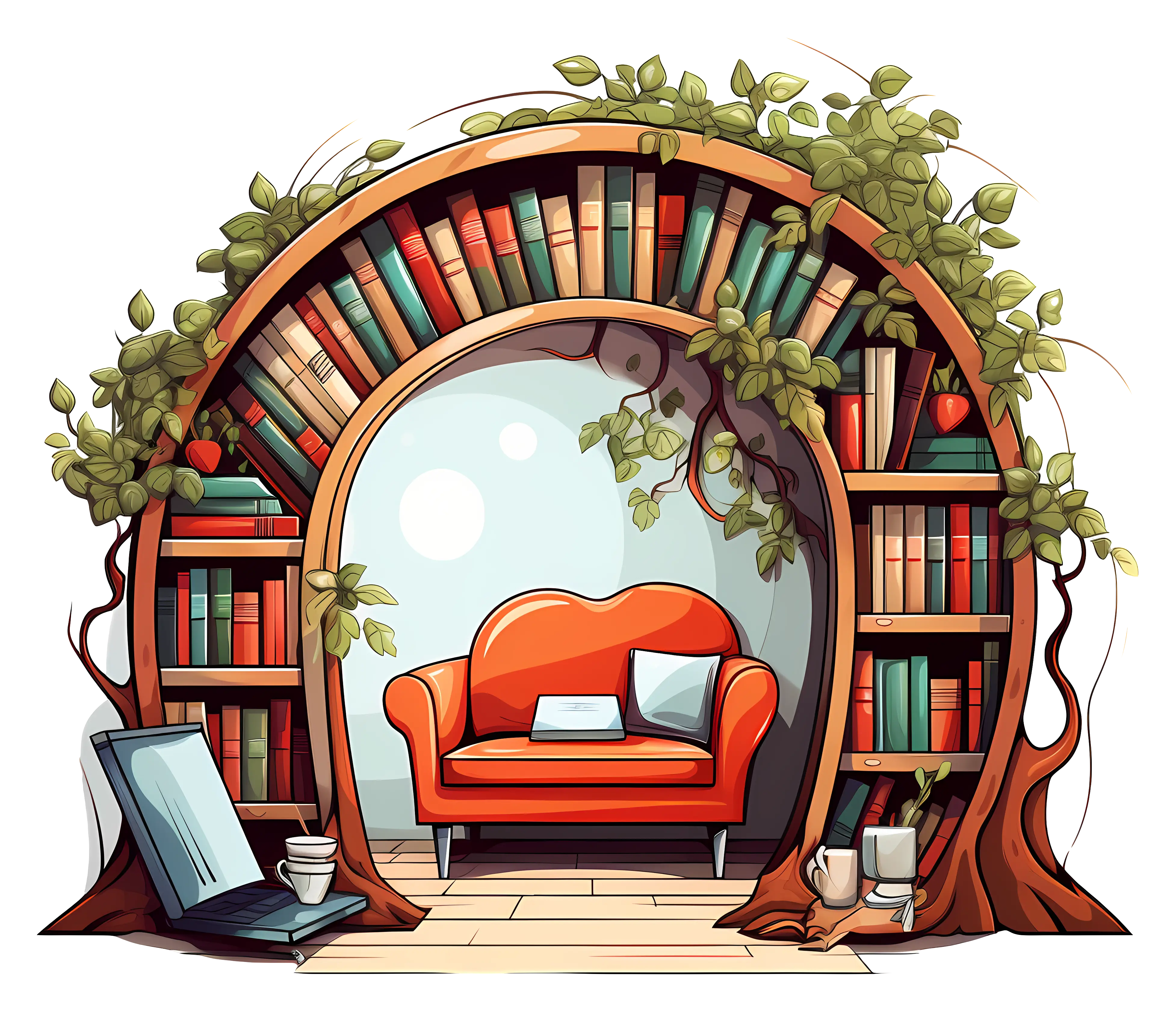 Cozy Bookshelf Arch with Couch