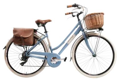 Elegant Blue Bicycle with Leather Seat and Basket