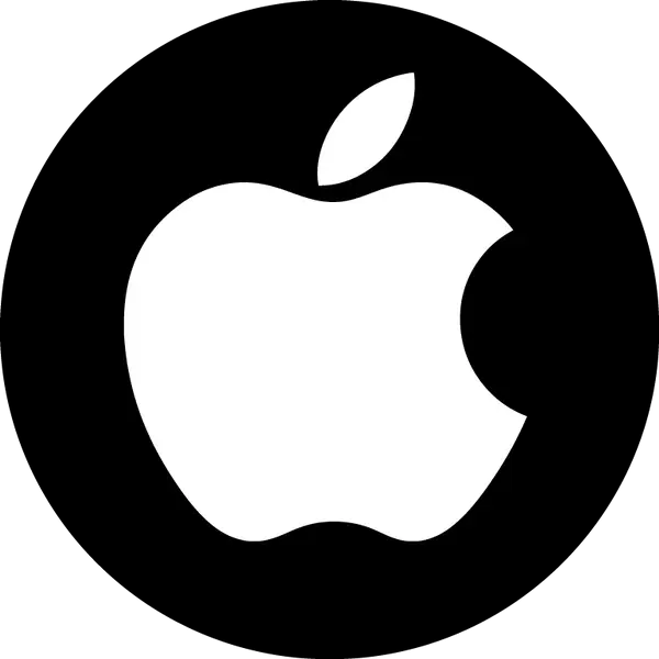 Black and White Apple Logo in Circular Style