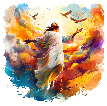 Jesus Ascending with Birds in the Sky