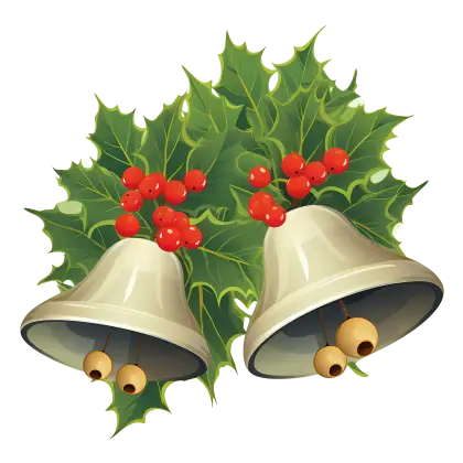 Silver Christmas Bells With Holly Illustration