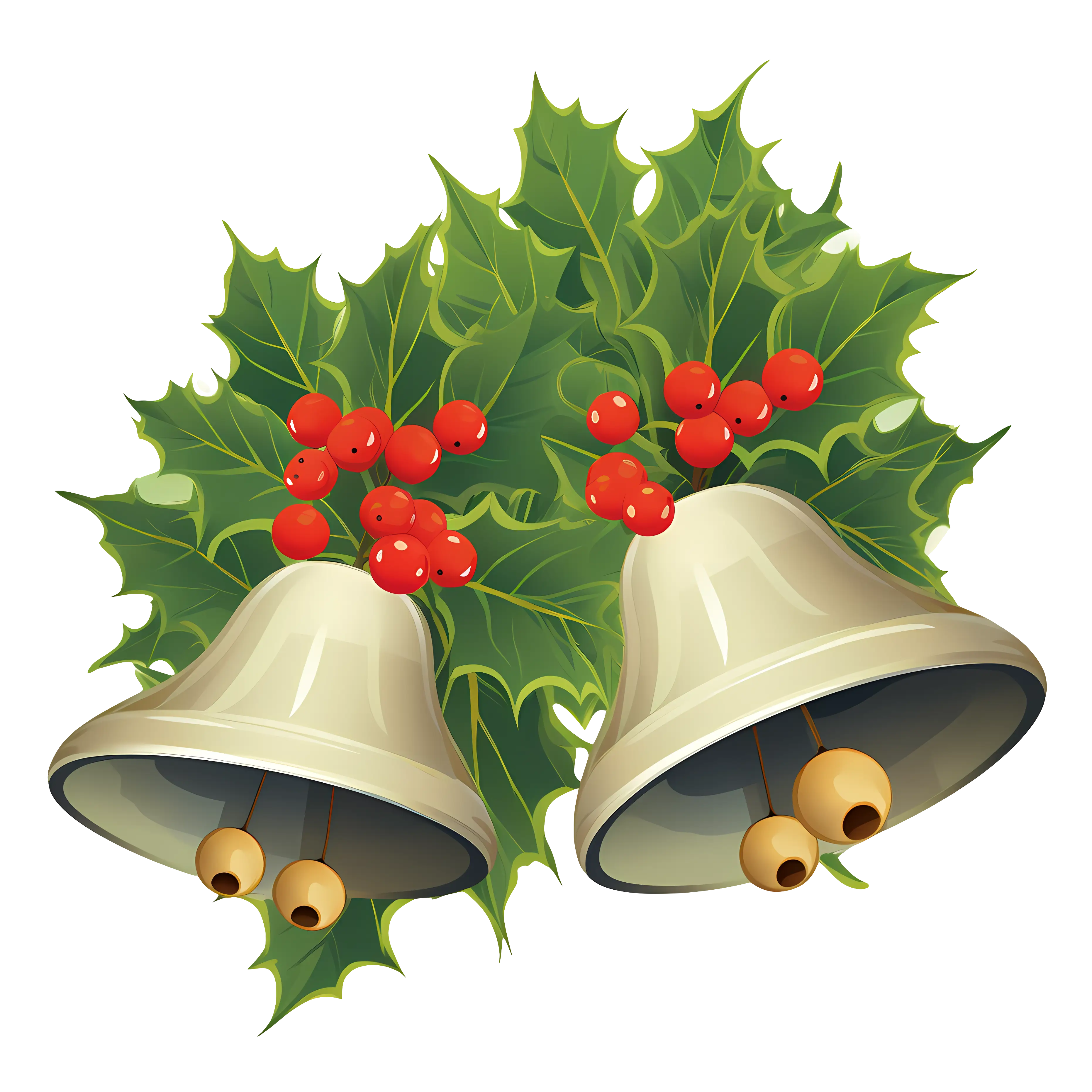 Silver Christmas Bells With Holly Illustration