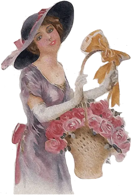 Vintage Woman with Flower Basket