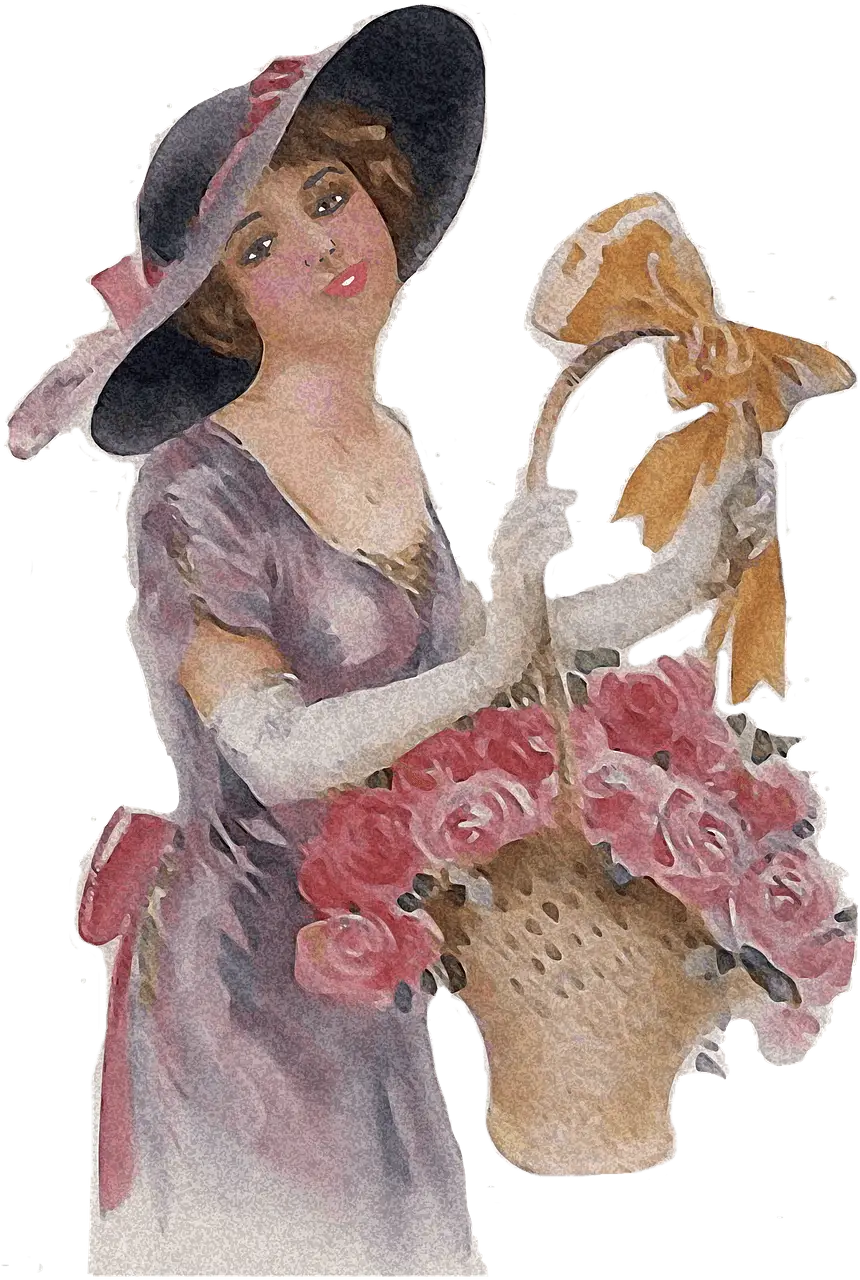 Vintage Woman with Flower Basket