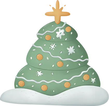Cartoon Christmas Tree with Garland and Star