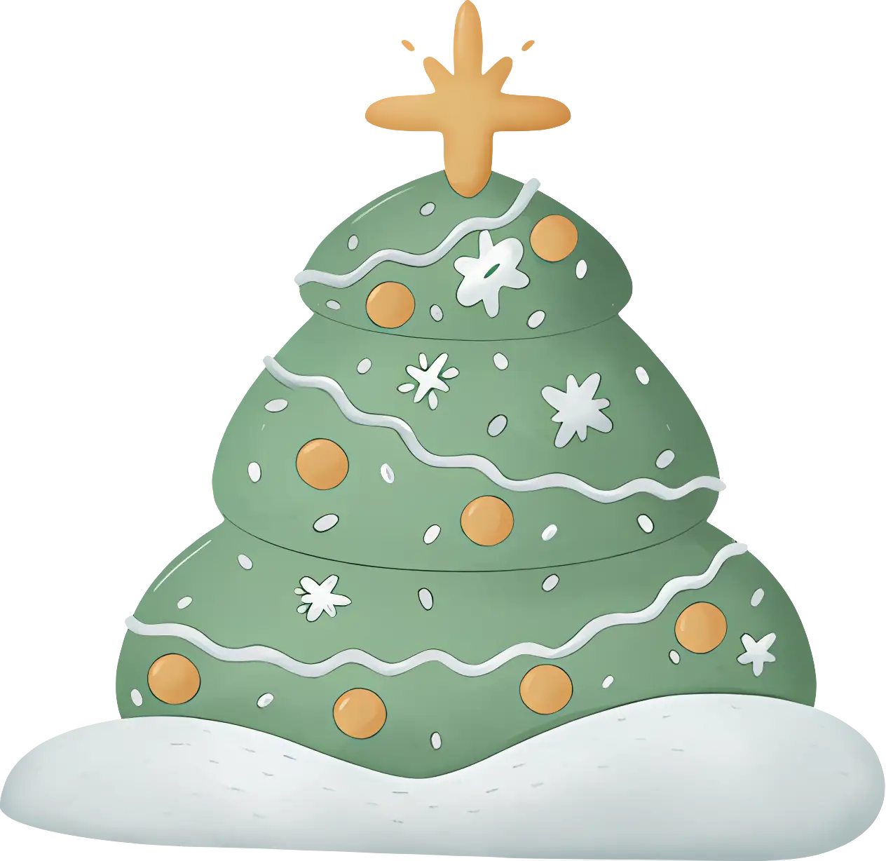 Cartoon Christmas Tree with Garland and Star