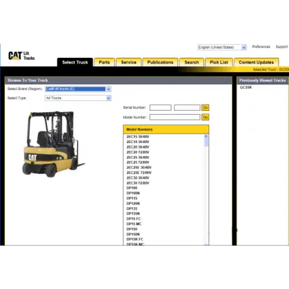 CAT Forklift Selection Interface