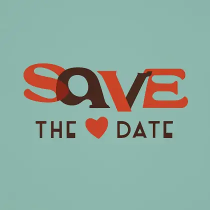Save the Date Text with Heart on Blue Background