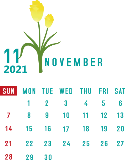 November 2021 Calendar with Tulip Theme