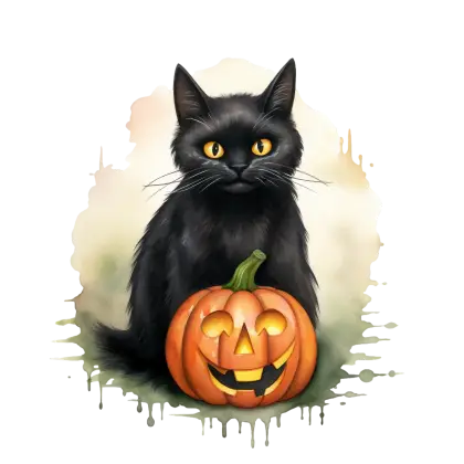 Halloween Black Cat with Jack-o-Lantern