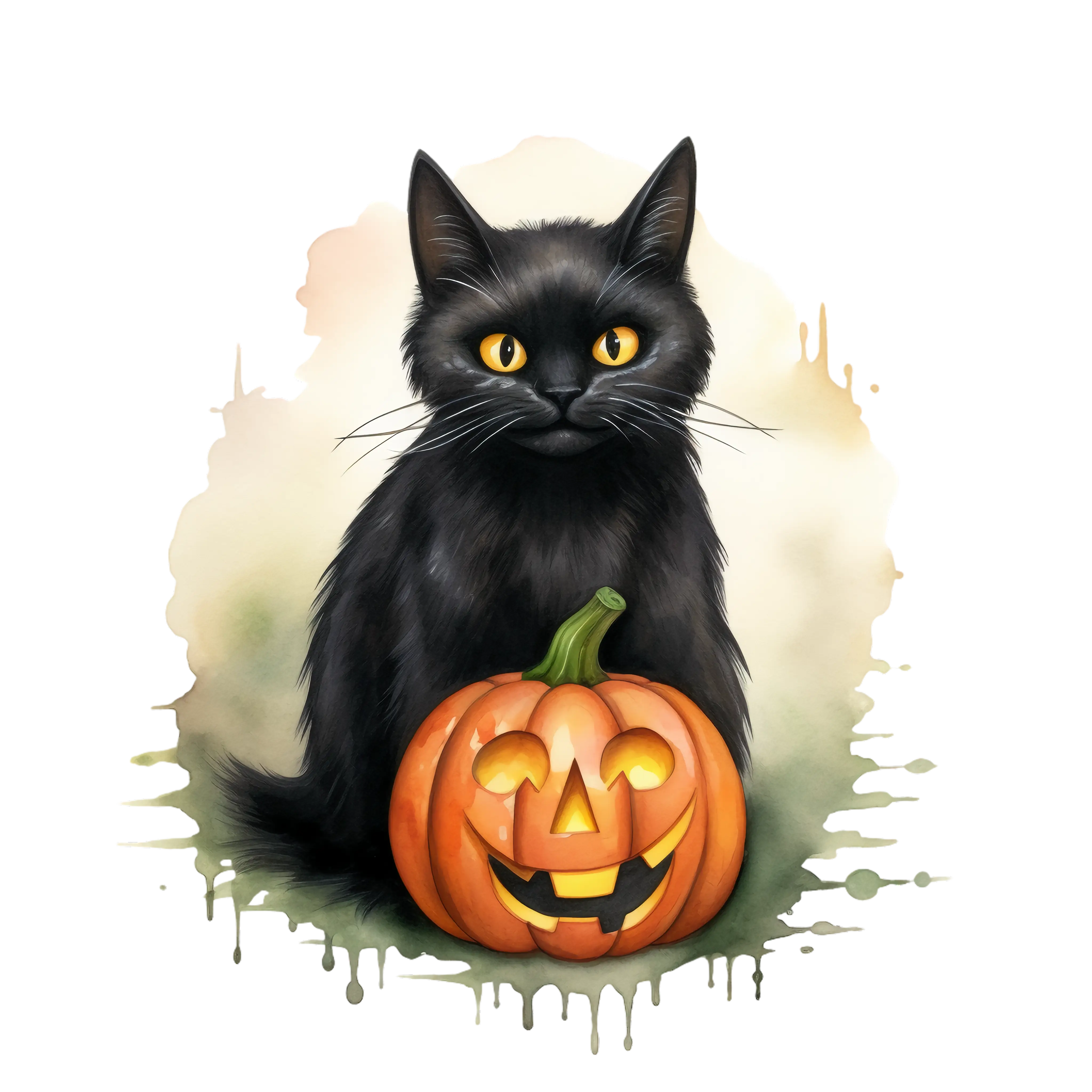 Halloween Black Cat with Jack-o-Lantern